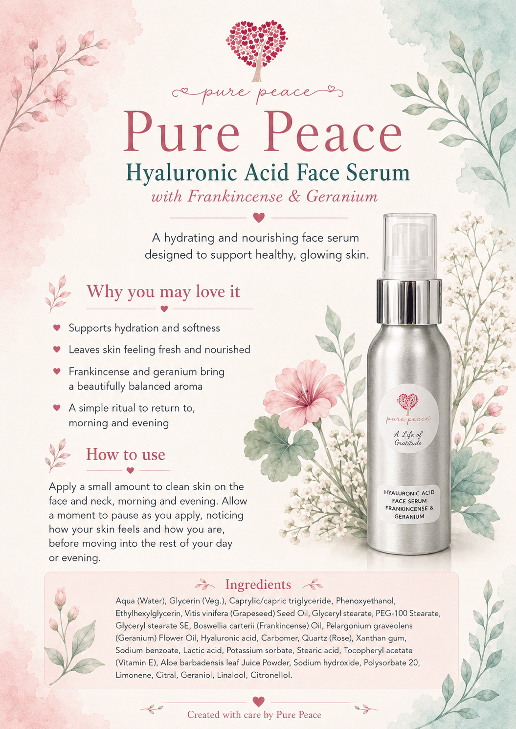 Hyaluronic Face Serum with Rose Quartz, Frankincense & Geranium